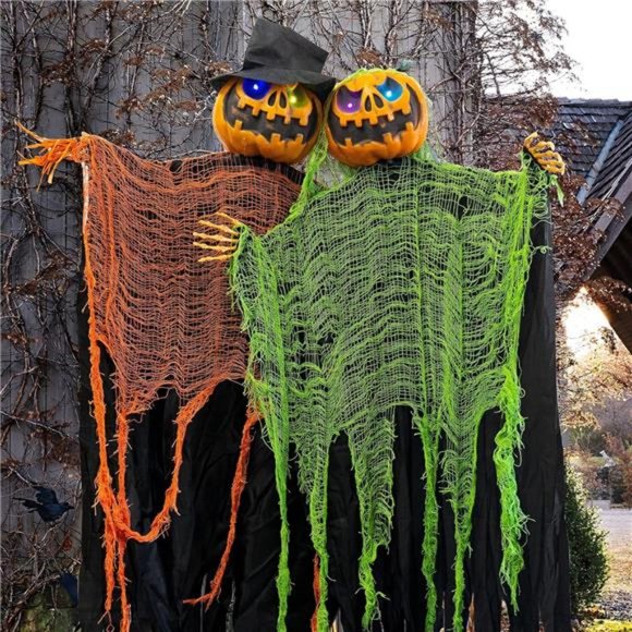 2 Pack 5.2' Hanging Ghost Pumpkin w/ Bendable Arms, Color Changing Lighted Eyes - Picture 1 of 6